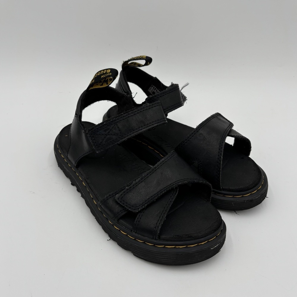Dr Martens Girls Size 3 Vossie J Black Leather Platform Sandals Straps